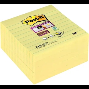 3M Post-it notes super sticky Z-fold 101 x 101mm lined yellow.